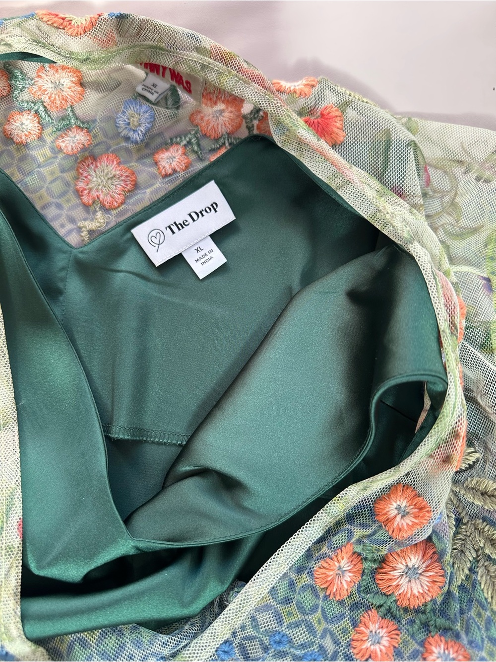 Johnny Was Sheer Floral Embroidered Top in Coral, Blue and Green - Picture 5 of 11